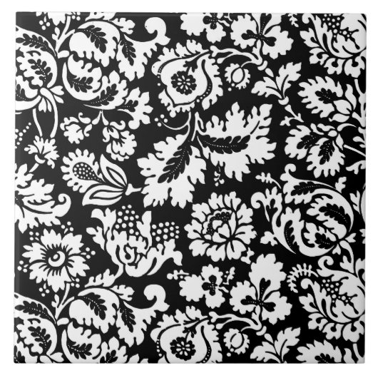 William Morris Floral Damask, Black and White Tegeltje (Voorkant)