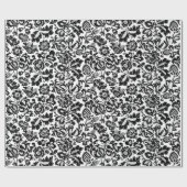 William Morris Floral Damask, Black on White Cadeaupapier (Vlak)