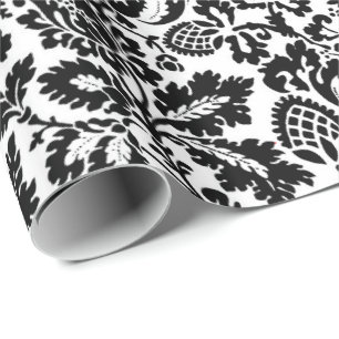 William Morris Floral Damask, Black on White Cadeaupapier