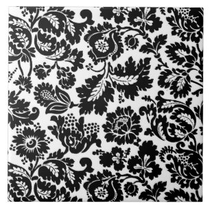 William Morris Floral Damask, Black on White Tegeltje