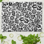 William Morris Floral Damask, Black on White Theedoek (Gevouwen)