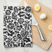 William Morris Floral Damask, Black on White Theedoek (Quarter Fold)