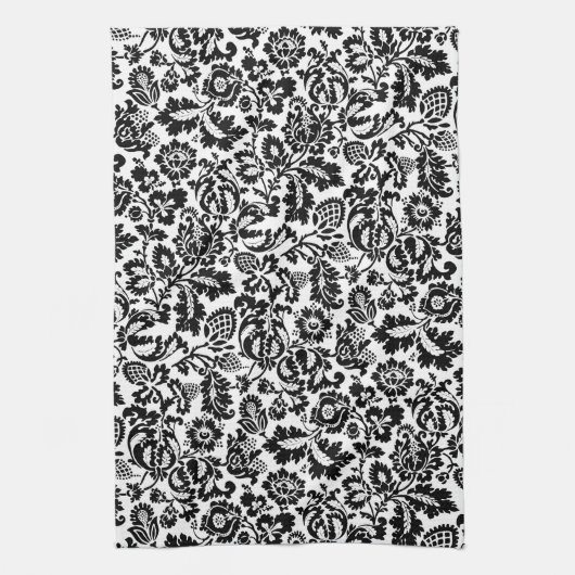 William Morris Floral Damask, Black on White Theedoek (Verticaal)