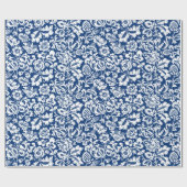 William Morris Floral Damask, Cobalt Blue en White Cadeaupapier (Vlak)