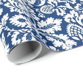 William Morris Floral Damask, Cobalt Blue en White Cadeaupapier (Rol Hoek)
