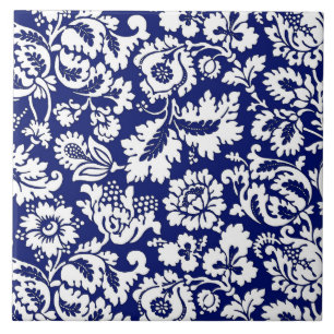 William Morris Floral Damask, Cobalt Blue en White Tegeltje