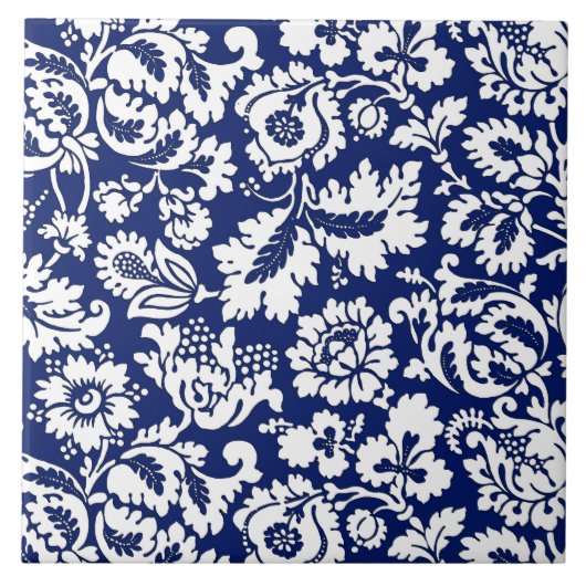 William Morris Floral Damask, Cobalt Blue en White Tegeltje (Voorkant)