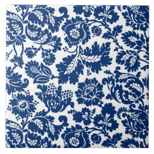 William Morris Floral Damask, Cobalt Blue op White Tegeltje