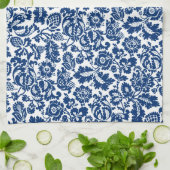 William Morris Floral Damask, Cobalt Blue op White Theedoek (Gevouwen)