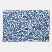William Morris Floral Damask, Cobalt Blue op White Theedoek (Horizontaal)