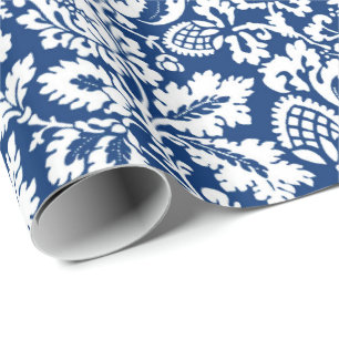 William Morris Floral Damask, Cobalt Blue & White Cadeaupapier