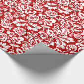 William Morris Floral Damask, Deep Red en White Cadeaupapier (Hoek)
