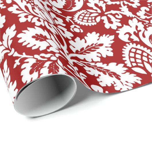 William Morris Floral Damask, Deep Red en White Cadeaupapier (Rol Hoek)