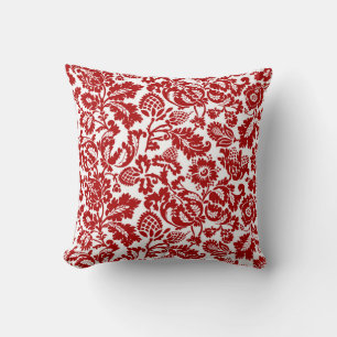 William Morris Floral Damask, Deep Red en White Kussen