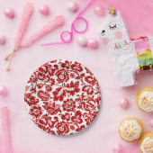 William Morris Floral Damask, Deep Red en White Papieren Bordje (Feest)