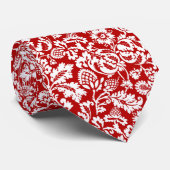 William Morris Floral Damask, Deep Red en White Stropdas (Opgerold)
