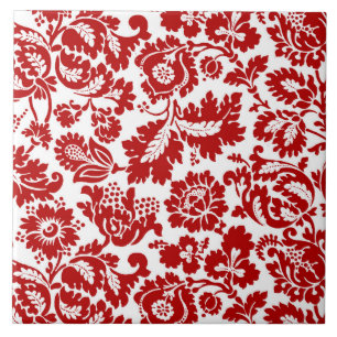 William Morris Floral Damask, Deep Red en White Tegeltje