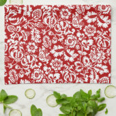 William Morris Floral Damask, Deep Red en White Theedoek (Gevouwen)
