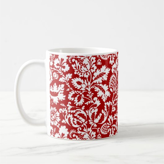 William Morris Floral Damask, Deep Red on White Koffiemok (Links)
