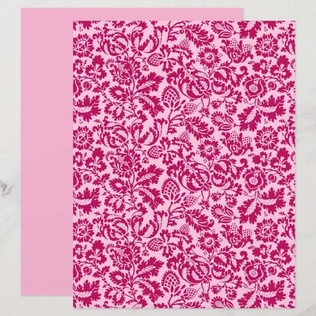 William Morris Floral Damask, Fuchsia and Pink (Voorkant / Achterkant)