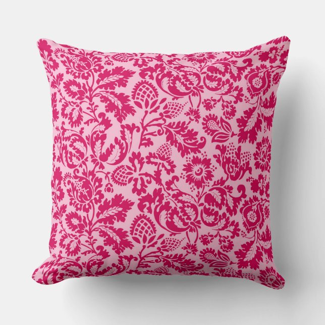 William Morris Floral Damask, Fuchsia and Pink Kussen (Voorkant)