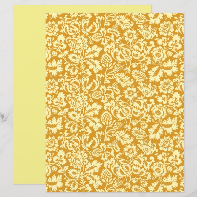 William Morris Floral Damask, Mustard Yellow (Voorkant / Achterkant)