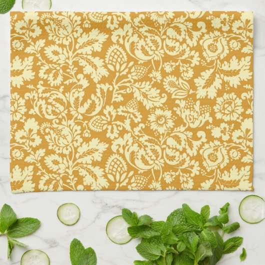 William Morris Floral Damask, Mustard Yellow Theedoek (Gevouwen)