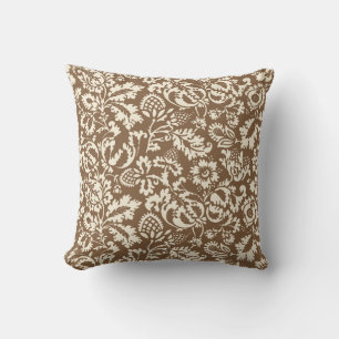 William Morris Floral Damask, Taupe Tan en Beige Kussen
