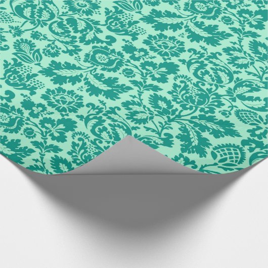 William Morris Floral Damask, Turquoise en Aqua Cadeaupapier (Hoek)