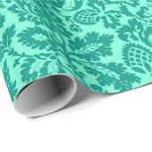 William Morris Floral Damask, Turquoise en Aqua Cadeaupapier (Rol Hoek)