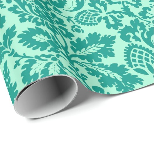 William Morris Floral Damask, Turquoise en Aqua Cadeaupapier (Rol Hoek)