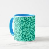 William Morris Floral Damask, Turquoise en Aqua Mok (Voorkant links)