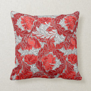 William Morris Floral, Deep Red en Grey/Grey Kussen