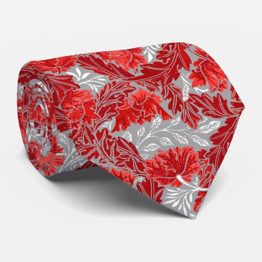 William Morris Floral, Deep Red en Grey/Grey Stropdas (Opgerold)