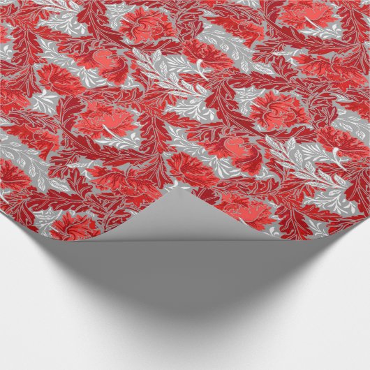 William Morris Floral, Deep Red en Silver Grey Cadeaupapier (Hoek)