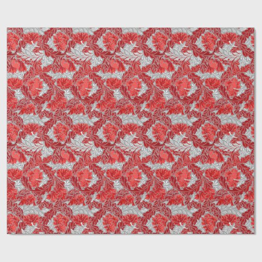 William Morris Floral, Deep Red en Silver Grey Cadeaupapier (Vlak)