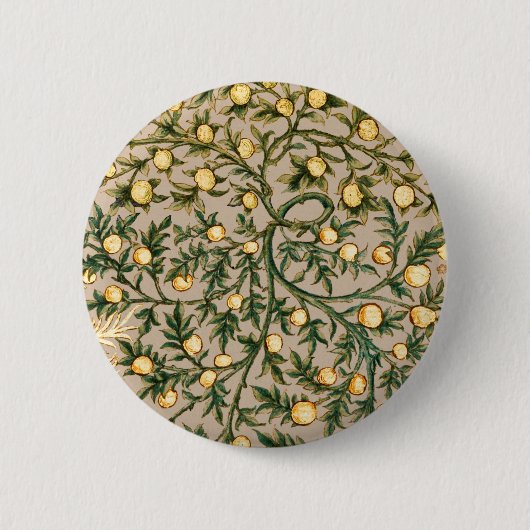 William Morris Floral Fruit Garden Flower Classic Ronde Button 5,7 Cm (Voorkant)