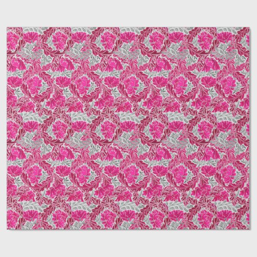 William Morris Floral, Fuchsia Pink en Silver Grey Cadeaupapier (Vlak)