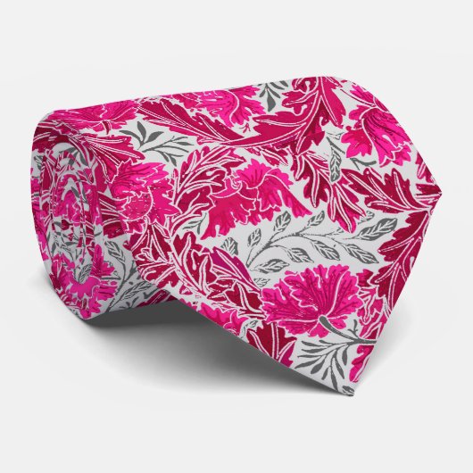 William Morris Floral, Fuchsia Pink & Grey/Grey Stropdas (Opgerold)