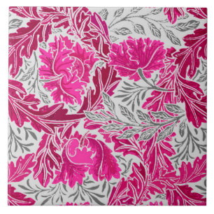 William Morris Floral, Fuchsia Pink & Grey/Grey Tegeltje