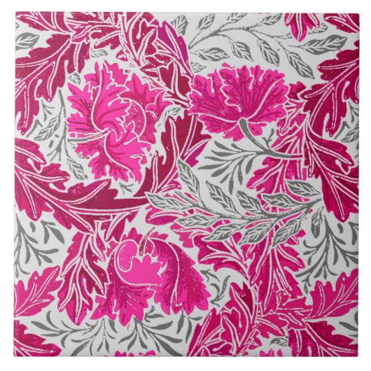 William Morris Floral, Fuchsia Pink & Grey/Grey Tegeltje (Voorkant)