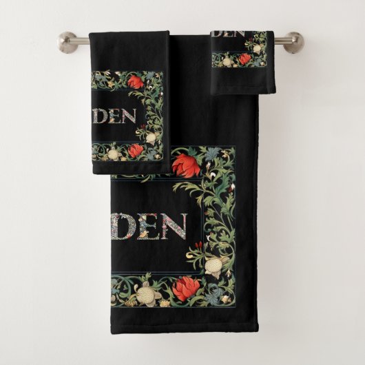 William Morris Floral Garden Motto en Lijst Bad Handdoek (Insitu)