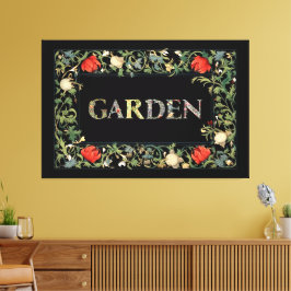 William Morris Floral Garden Motto en Lijst Canvas Afdruk