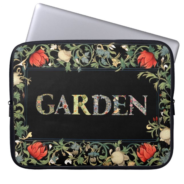 William Morris Floral Garden Motto en Lijst Laptop Sleeve (Voorkant)