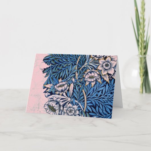 William Morris FLORAL Gevouwen Note Kaart IN ROZE (Voorkant)