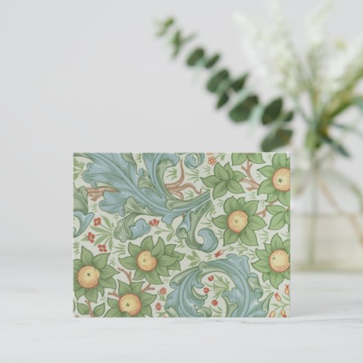 William Morris Floral Green Blue Orchard Briefkaart (Staand voorkant)