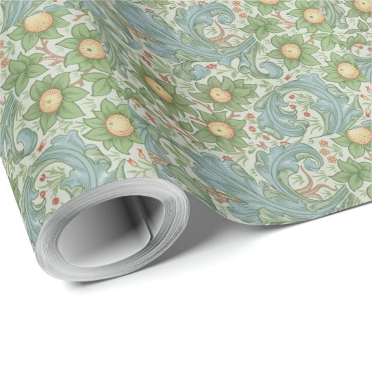 William Morris  Floral Green Blue Orchard Cadeaupapier (Rol Hoek)