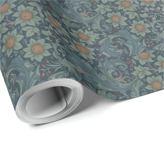 William Morris  Floral Green Blue Orchard Cadeaupapier (Rol Hoek)