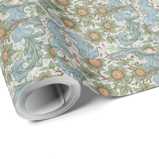 William Morris  Floral Green Blue Orchard Cadeaupapier (Rol Hoek)