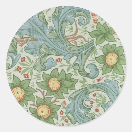 William Morris  Floral Green Blue Orchard Ronde Sticker (Voorkant)